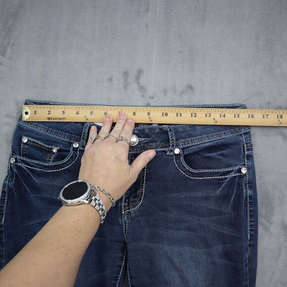 Casual Pants Womens 8 Blue Mid Rise Flat Front 5 Pocket Design Boot Cut Jeans - Picture 5 of 16